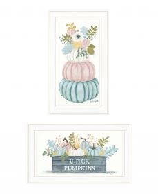 Set Of Two Floral Pumpkins 1 White Framed Print Wall Art