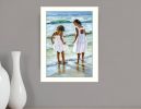 Two Girls at the Beach 1 White Framed Print Wall Art