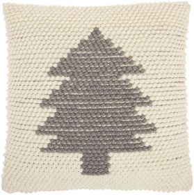 20" X 20" Ivory And Grey Zippered Handmade Polyester Christmas Tree Throw Pillow