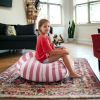 32" Pink and White Microfiber Round Striped Pouf Cover