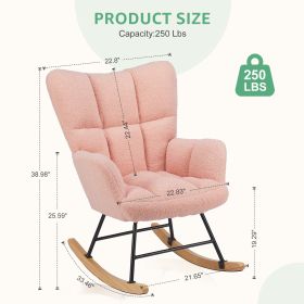 Teddy Fabric Gliding Rocking Chair (Color: Pink)