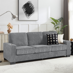 83.86Corduroy Fabric Sofa,Modern Compressed Couch,3-Seater Sofa, Furniture For Living Room,Bedroom,office (Option: Striped Gray)