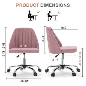 Modern Fabric Armless Adjustable Swivel Office Desk Chairs With Wheels (Color: Pink)