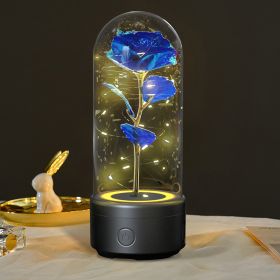 Creative 2 In 1 Rose Flowers LED Light And Bluetooth-compatible Speaker Valentine's Day Gift Rose Luminous Night Light Ornament In Glass Cover (Option: Black Base Blue Flower)