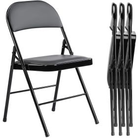 Leather Upholstered Folding Chair (Option: Black 4Pack)