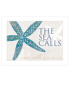 The Sea Calls Print Wall Art (Framed: White, Style: 1)