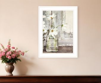 White Blossoms Print Wall Art (Framed: White, Style: 1)