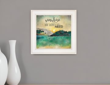 Sunshine And Lake Water Print Wall Art (Framed: White, Style: 1)