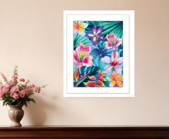 Tropical Flowers Print Wall Art (Framed: White, Style: 1)