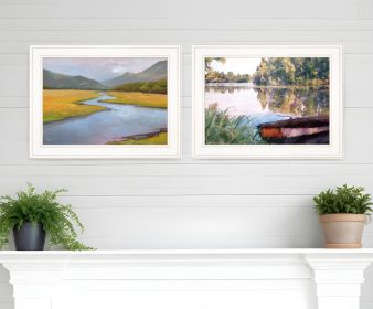 Set Of Two Serene Water Print Wall Art (Framed: White, Style: 1)