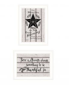 Set Of Two His Mercies and Thankful Print Wall Art (Framed: White, Style: 1)