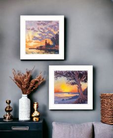 Set Of Two Carmel Beach and Lighthouse Print Wall Art (Framed: White, Style: 1)