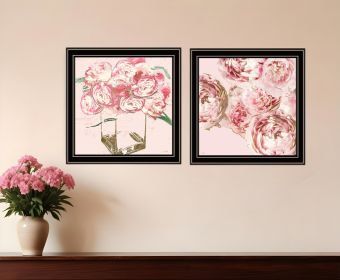 Set Of Two The Peonies Print Wall Art (Framed: Black, Style: 1)