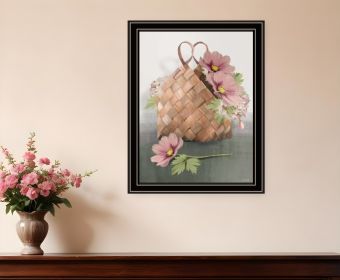 Farmhouse Daisy Basket Print Wall Art (Framed: Black, Style: 1)