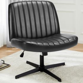 Cross-Legged Chair,No Wheels Armless Swivel Home Office Chair (Color: Black)