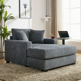 43.5 Oversized Chaise Lounger Modern Style Sofa Couch ,with Pillows, Charge Station  Cup Holders, Chenille Fabric (Option: Bluegray)