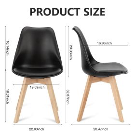 PU Leather Upholstered Dining Chairs With Wood Legs, Set Of 4 For Kitchen, Dining, Living Room (Color: Black)