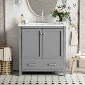 30  Gray Bathroom Vanity With Single Sink, Combo Cabinet Undermount Sink, Bathroom Storage Cabinet With 2 Doors And A Drawer, Soft Closing, Multifunct (Option: Gray)