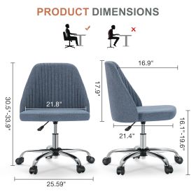 Modern Fabric Armless Adjustable Swivel Office Desk Chairs With Wheels (Color: Blue)