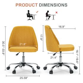 Modern Fabric Armless Adjustable Swivel Office Desk Chairs With Wheels (Color: Yellow)