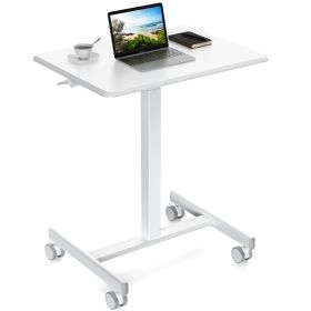 Adjustable Rolling Desk Laptop Computer Cart For Home  Office  Classroom Overbed Table (Color: White)