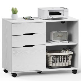 3 Drawer Mobile Rolling Lateral File Cabinet For Home Office And Kids Room (Color: White)