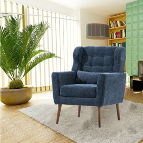 Modern Accent Chair,Chenille Arm Chairs For Living Room,Upholstered Mordern Armchair,Comfy Soft Padded Lounge Chair In Small Space, Bedroom, W Pillow, (Color: Dark Blue)