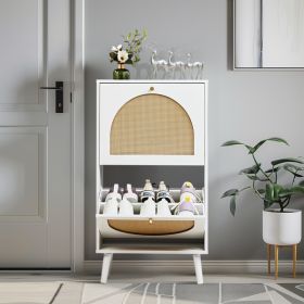 FCH 2 Tipper With Tall Round Rattan Shoe Cabinet (Color: White)