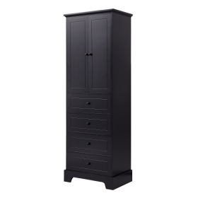 Cabinet With 2 Doors And 4 Drawers For Bathroom, Office (Color: Black)