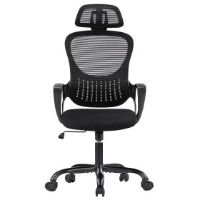 High Back Mesh Rolling Work Chair With Wheels And Adjustable Headrests (Option: Fixed handrail Black)