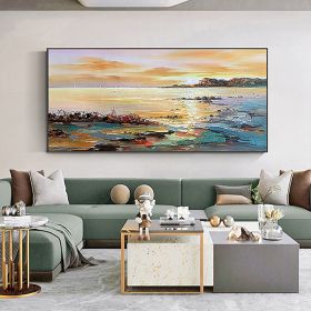 Hand Oil Painting Canvas Wall Art Decoration Abstract Seascape Painting Colorful Seaside Sunset for Home Living Room hallway bedroom luxurious decorat (size: 100X150cm)