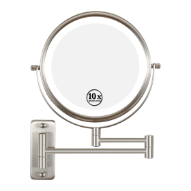 8 Inch Wall-Mounted Makeup Mirror, Double Sided 1x/10x Magnifying Makeup Mirror, 3 Colour Lights Touch Screen Dimmable Bathroom Mirror (Color: Brushed Nickel)