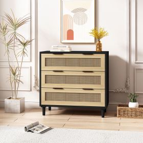 31.50"3-Drawers Rattan Storage Cabinet Rattan Drawer,for Bedroom,Living Room,Dining Room,Hallways (Color: Black)