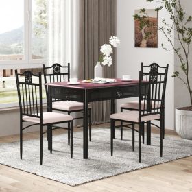 5 Pieces Dining Set Wood Metal Table and 4 Chairs with Cushions (Color: Beige)