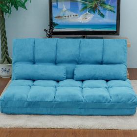 Double Chaise Lounge Sofa Floor Couch and Sofa with Two Pillows (Color: Blue)