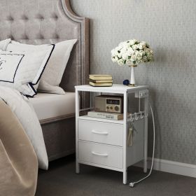 Bedside Table With Charging (Color: White)