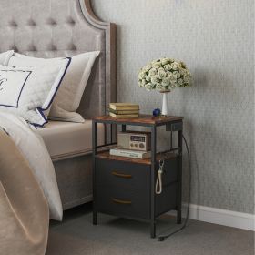 Bedside Table With Charging (Color: Black)