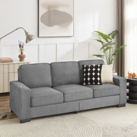 83.86Corduroy Fabric Sofa,Modern Compressed Couch,3-Seater Sofa, Furniture For Living Room,Bedroom,office (Option: Gray)