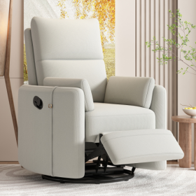 Upholstered Swivel Recliner Manual Rocker Recliner Chair Baby Nursery Chair With Two Removable Pillows For Living Room (Color: Beige)