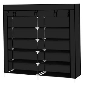 7-layer 14-cell Non-woven Shoe Cabinet (Color: Black)