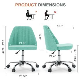 Modern Fabric Armless Adjustable Swivel Office Desk Chairs With Wheels (Color: Green)