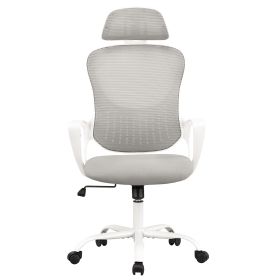 High Back Mesh Rolling Work Chair With Wheels And Adjustable Headrests (Option: Fixed handrail Grey)