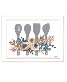 Fall Floral Baking Utensils Print Kitchen Wall Art (Framed: White, Style: 1)