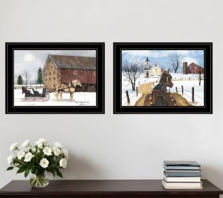 Set Of Two Sleigh Bells Ring Print Wall Art (Framed: Black, Style: 1)