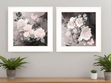 Set Of Two Noir Roses Print Wall Art (Framed: White, Style: 1)