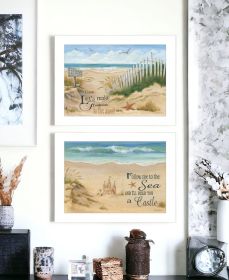 Set Of Two Sand Castle and Footprints Print Wall Art (Framed: White, Style: 1)