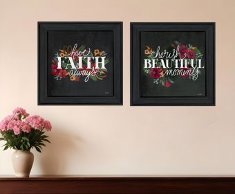 Set Of Two Cherish and Have Faith Print Wall Art (Framed: Black, Style: 1)