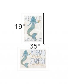 Set Of Two Two Mermaids Print Wall Art (Framed: White, Style: 1)