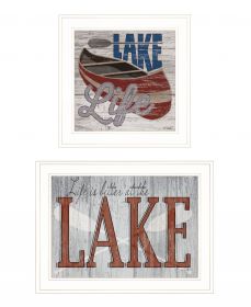 Set Of Two Lake Life is Better Print Wall Art (Framed: White, Style: 1)