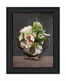 Vintage Floral Tea Pot Print Kitchen Wall Art (Framed: Black, Style: 1)